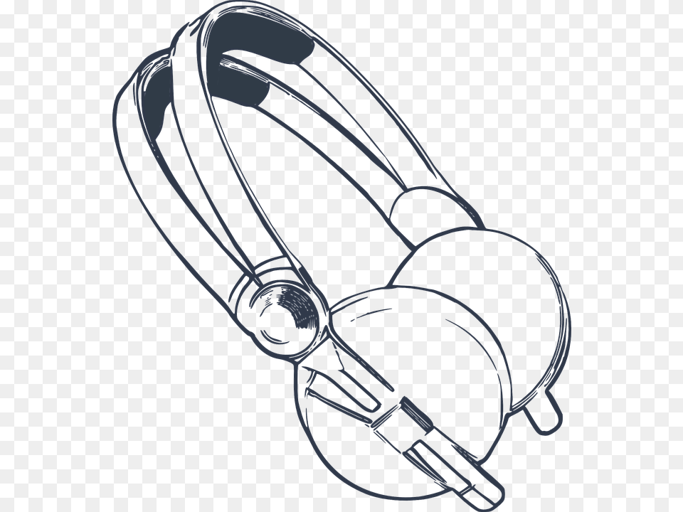 Headphones Drawn Listening Headset Earphones Sound Head Phones Black And White, Electronics Free Png