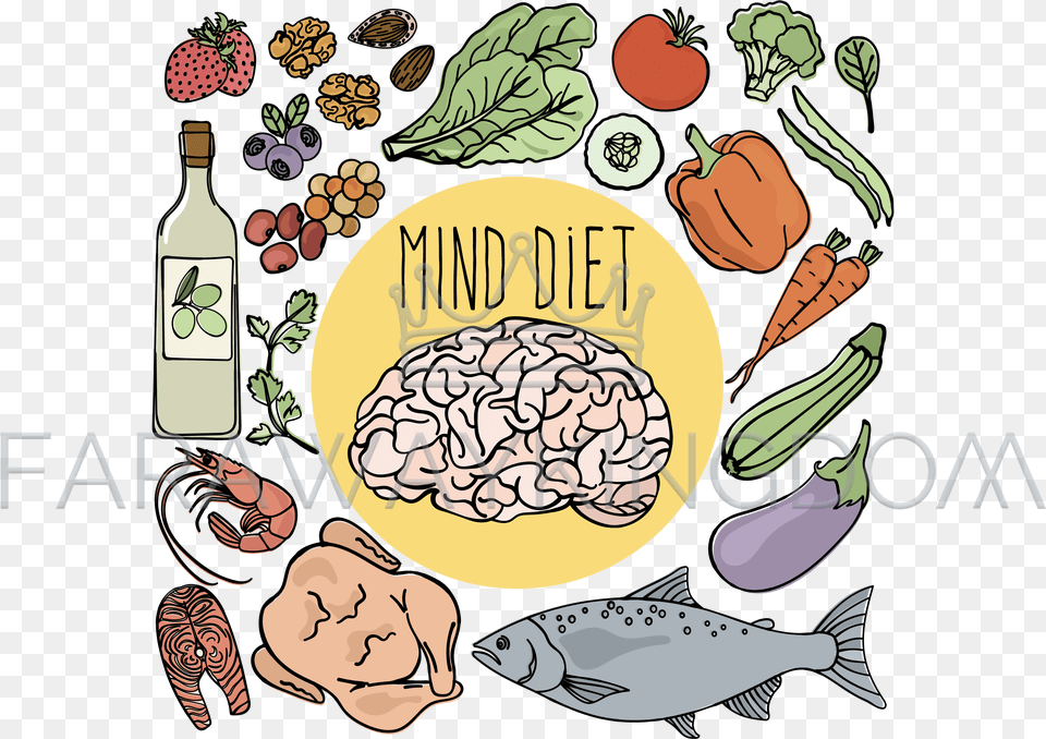 Healthy Brain Mind Diet Nutrition Vector Illustration Set Vector Graphics, Animal, Fish, Sea Life, Face Free Png