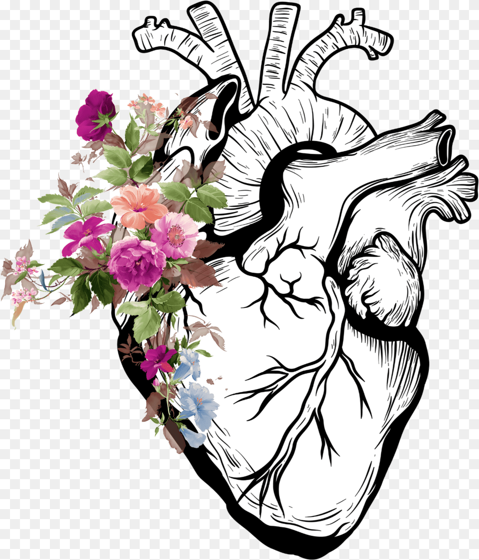 Heart Anatomy Tumblr Flower Flowers Real Heart Drawing, Flower Arrangement, Flower Bouquet, Pattern, Floral Design Free Png Download
