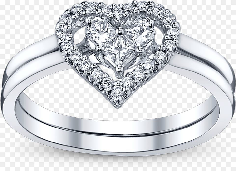 Heart And Bow Diamond Engagement Rings Diamond Wedding Ring Transparent Background, Accessories, Gemstone, Jewelry, Silver Png