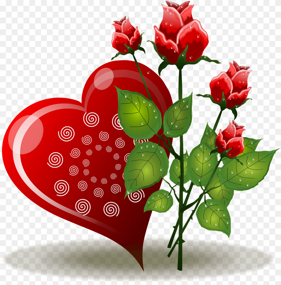 Heart And Long Stem Roses Clipart, Flower, Plant, Rose, Art Free Png Download