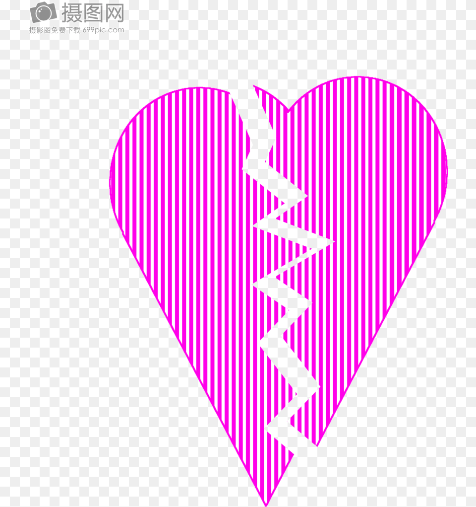 Heart Broken Broken Striped Pink Heart Heart Graphic Design, Logo Free Png Download