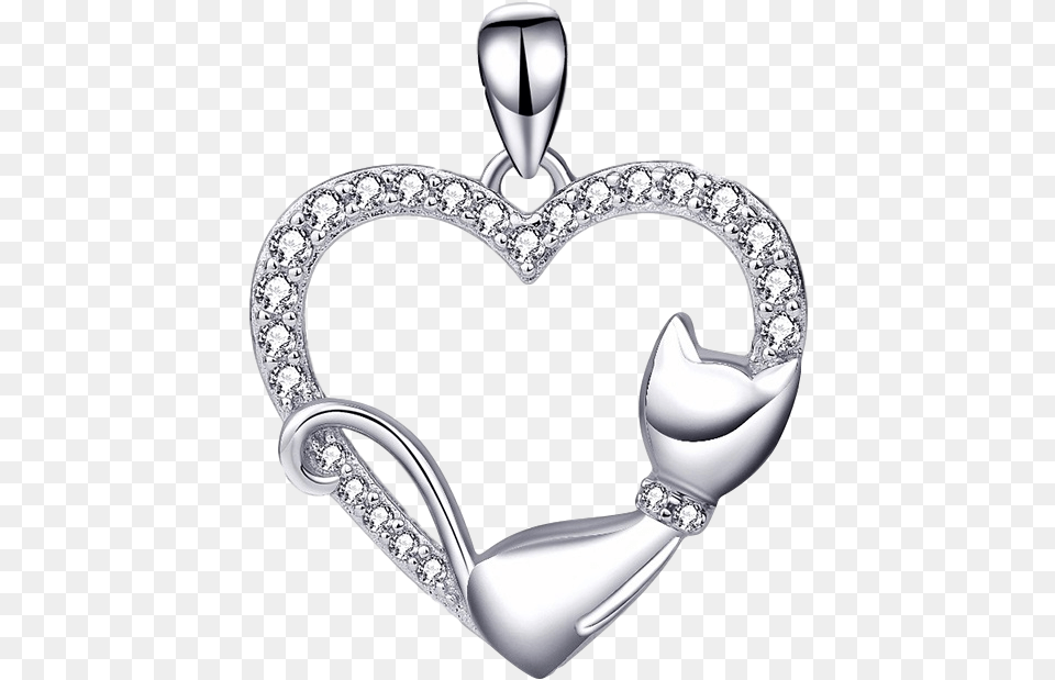 Heart Cat Necklace 925 Sterling Silver Lucky Cat Cz Heart Necklaces Gold, Accessories, Diamond, Gemstone, Jewelry Free Png