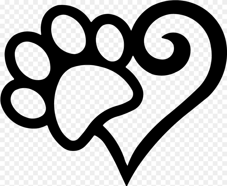 Heart Dog Paw Print Silhouette, Gray Free Png