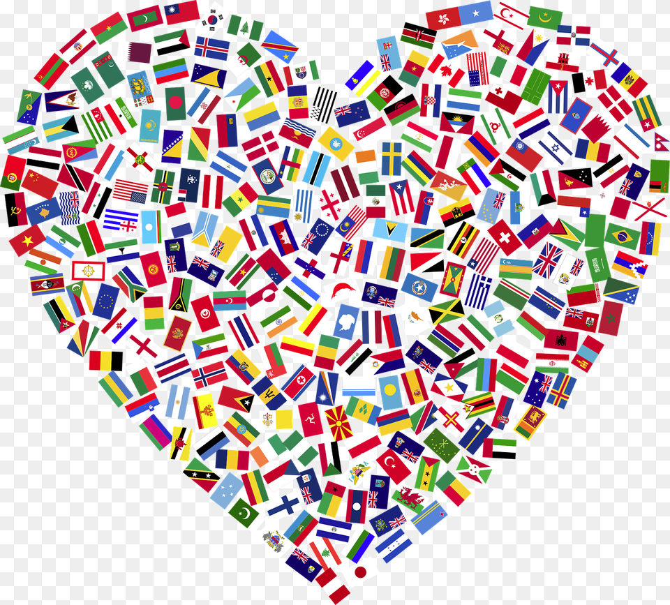Heart Flags Countries United Unity, Art, Collage Free Transparent Png