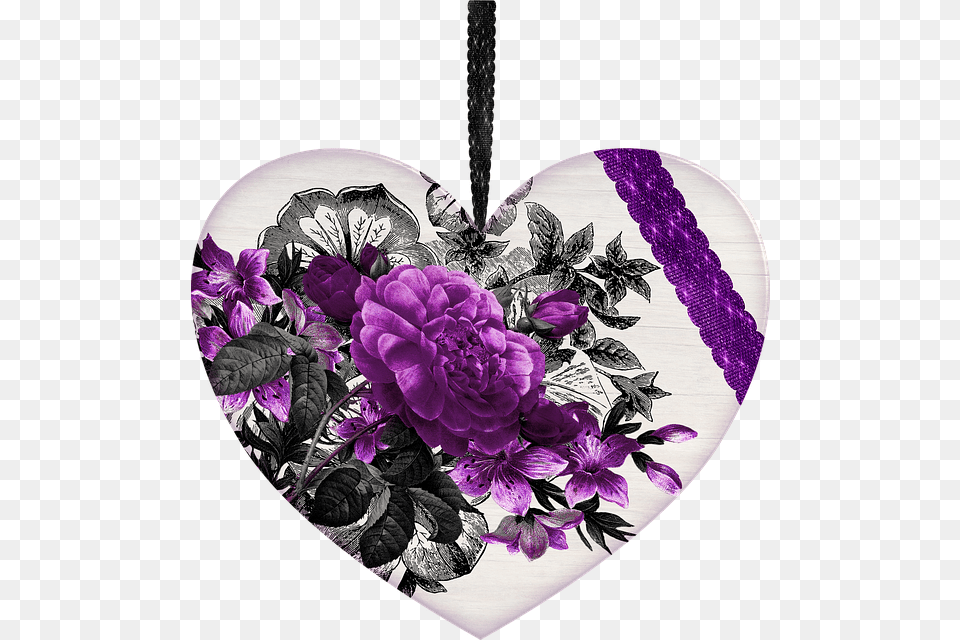 Heart Flowers Isolated Love Floral Nostalgia Flowers Hd With Quotes, Purple, Plant, Accessories, Pattern Free Png Download