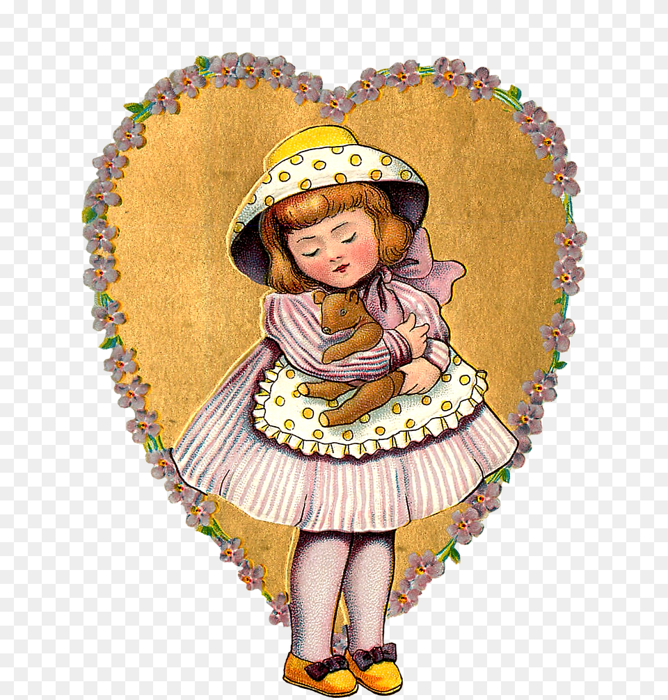 Heart Girl Vintage Photo Decoupage Vintage Hearts, Clothing, Hat, Person, Child Png Image