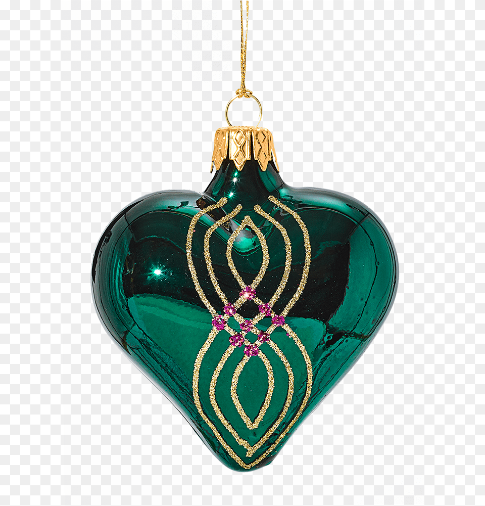 Heart Green With Golden And Pink Decor Christmas Ornament, Accessories, Pendant, Gemstone, Jewelry Free Png Download