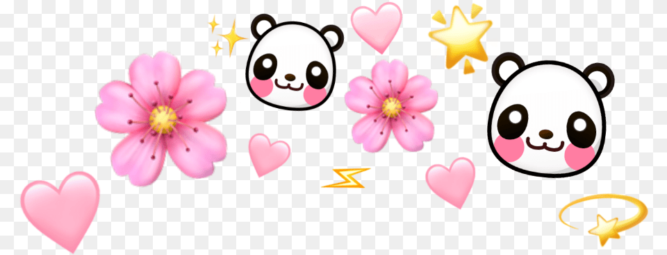 Heart Hearts Kawaii Panda Stars Star Flower Flower Crown Emoji, Petal, Plant, Animal, Bear Png Image