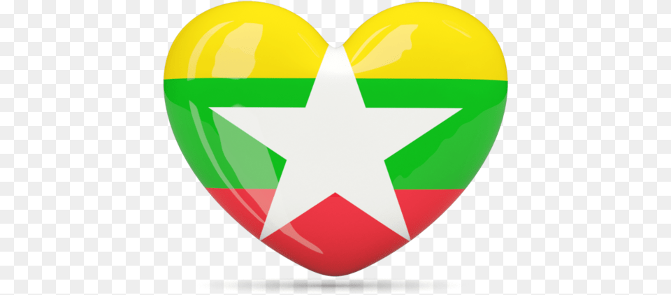 Heart Icon Illustration Of Flag Myanmar Myanmar Flag Heart, Star Symbol, Symbol, Clothing, Hardhat Png Image
