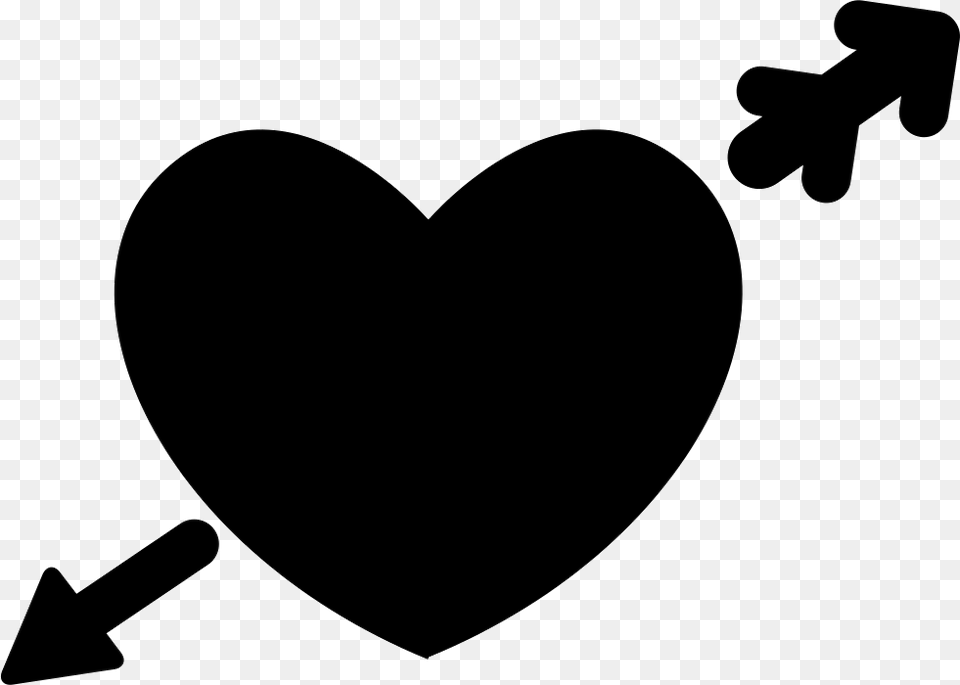 Heart In Love With Cupid Arrow Black Heart Arrow, Stencil, Silhouette Free Png