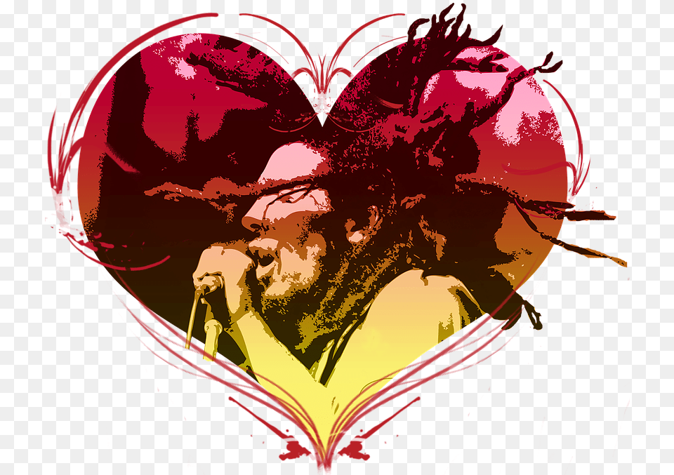 Heart Jamaica Bob Marley Reggae Symbol Music Bob Marley Symbol Hd, Adult, Art, Person, Man Png Image