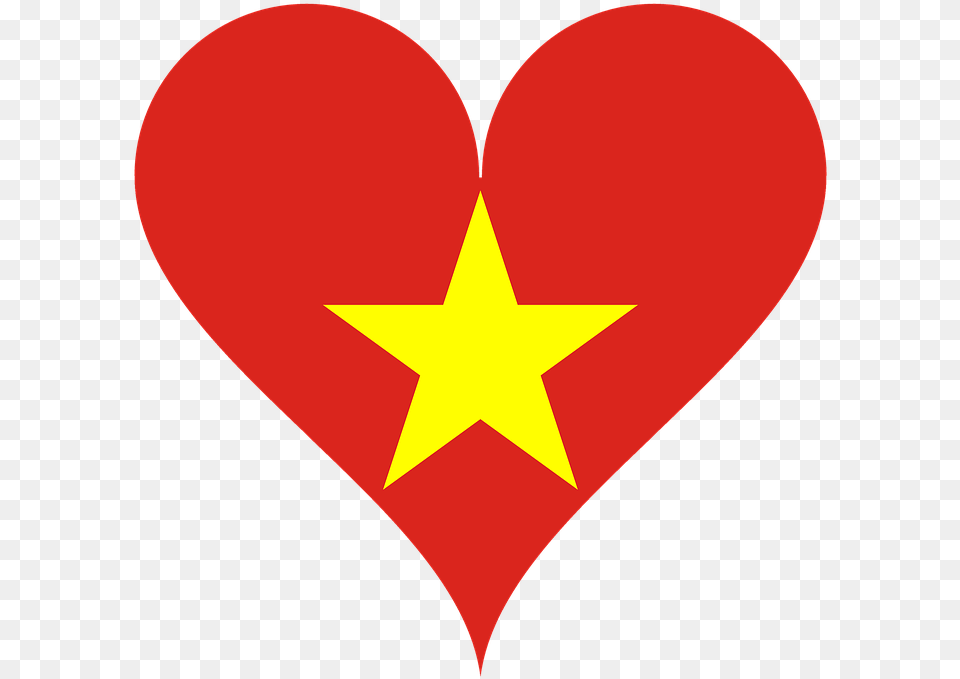 Heart Love Vietnam Flag Star Asia South Symbol, Star Symbol Free Png Download
