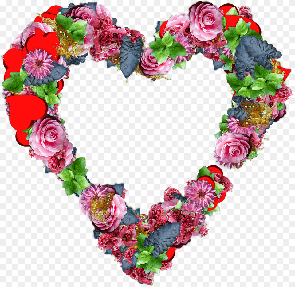 Heart Made Of Colourful Flowers, Art, Floral Design, Graphics, Pattern Free Png Download