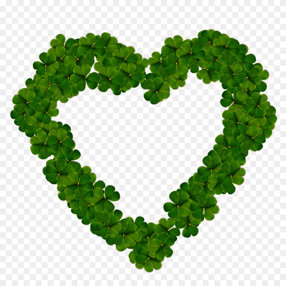 Heart Made Of Many Shamrocks Transparent, Plant, Green, Leaf, Symbol Free Png