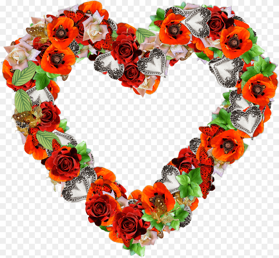 Heart Made Of Poppies And Roses, Art, Floral Design, Flower, Graphics Free Png Download
