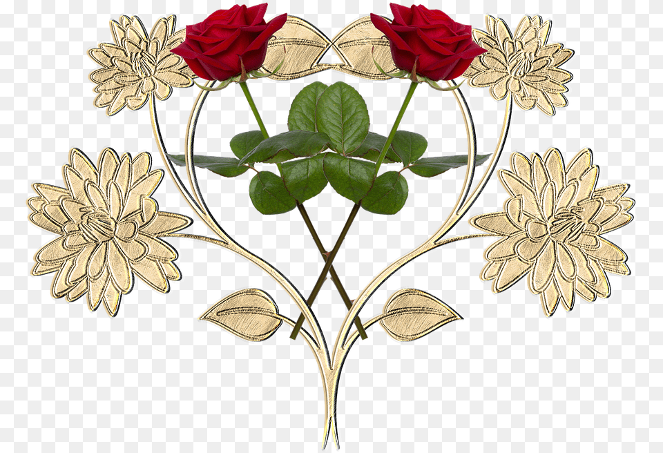 Heart Metal Gold Image On Pixabay Flower, Rose, Plant, Pattern, Graphics Free Transparent Png