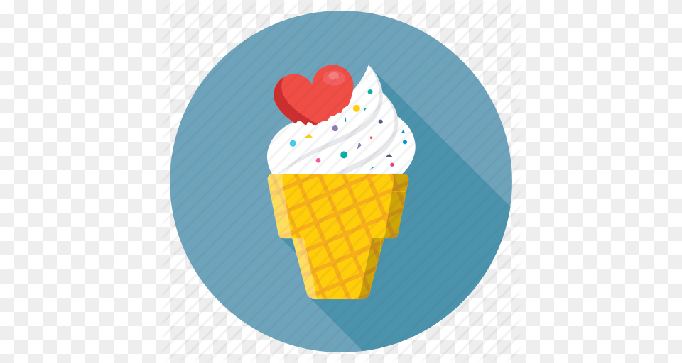 Heart On Ice Cone Ice Cone Ice Cream Romantic Snow Cone Icon, Dessert, Food, Ice Cream, Soft Serve Ice Cream Free Png Download