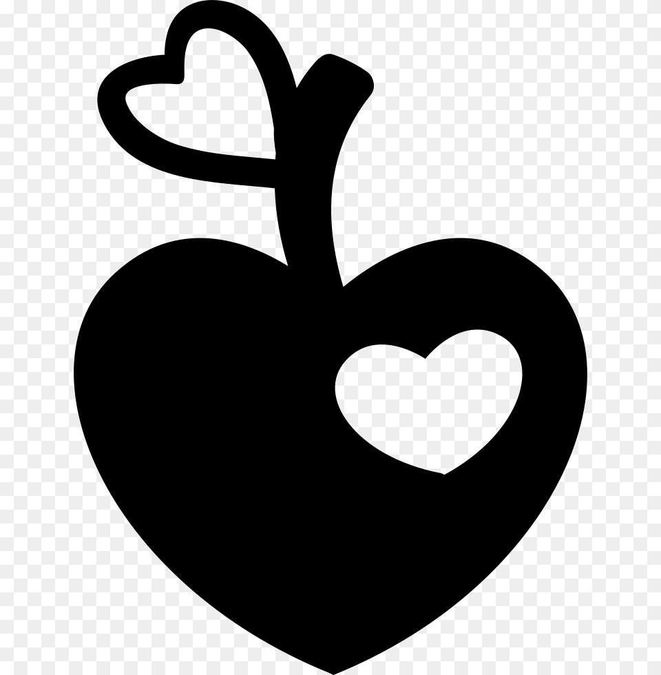 Heart Shaped Apple With Heart Bite And Heart Leaf Shape, Stencil Free Transparent Png