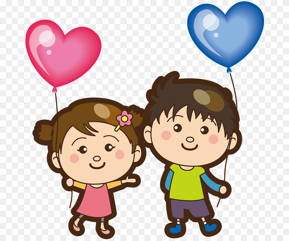 Heart Shaped Balloons Menino E Menina Desenho, Balloon, Baby, Person, Face Free Png Download