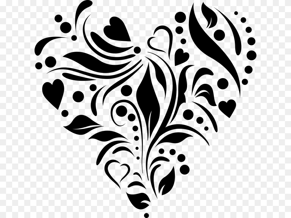 Heart Stencil Cutting File Romance Design Heart Stencil Black And White, Gray Free Png Download