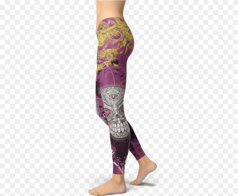 Heart Sugar Skull Leggings Gold Skull Pink Purple Yoga Yoga Pants, Clothing, Hosiery, Tights, Adult Free Png