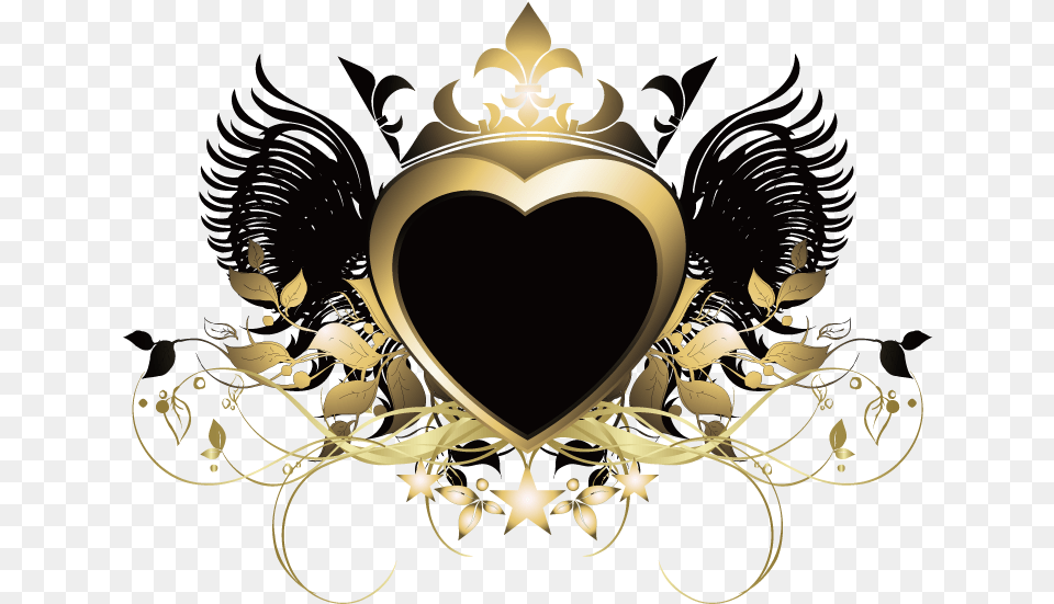 Heart Wings Crown Gold Goldandblack Swirls Decor Decoration Portable Network Graphics, Accessories, Chandelier, Lamp, Jewelry Png Image