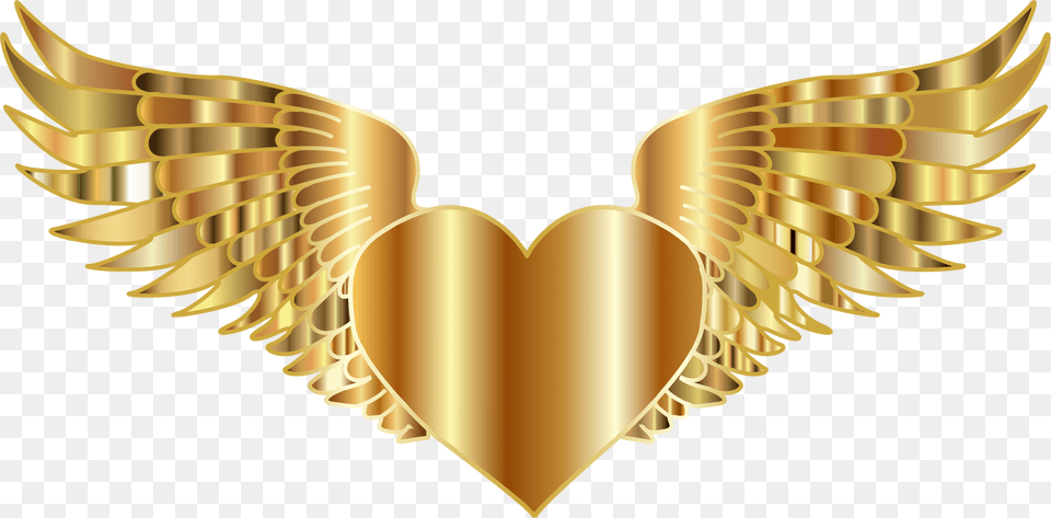 Heart Wings Flying Transparent Gold Angel Wings, Symbol, Festival, Hanukkah Menorah, Emblem Free Png Download