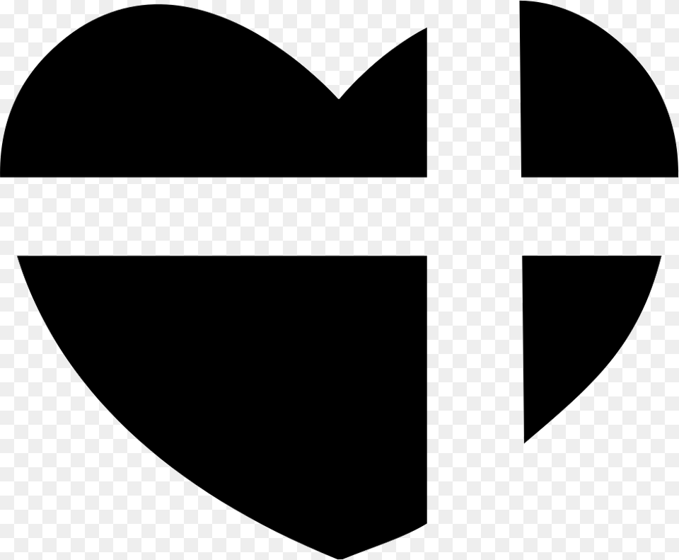 Heart With A Cross Of Present Ribbon Emblem, Stencil, Logo Free Png Download