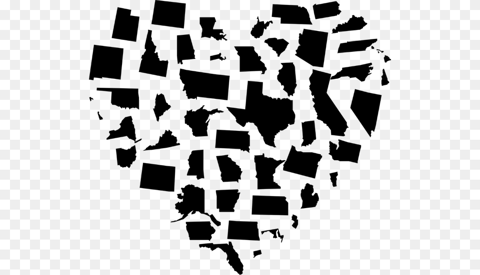 Heart With All Us States 50 States In A Heart, Gray Png