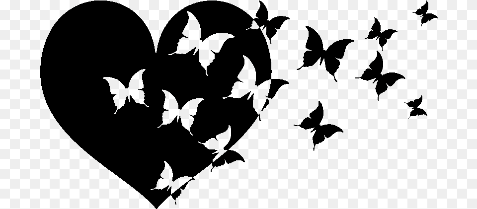 Heart With Butterfly Decal, Gray Free Png