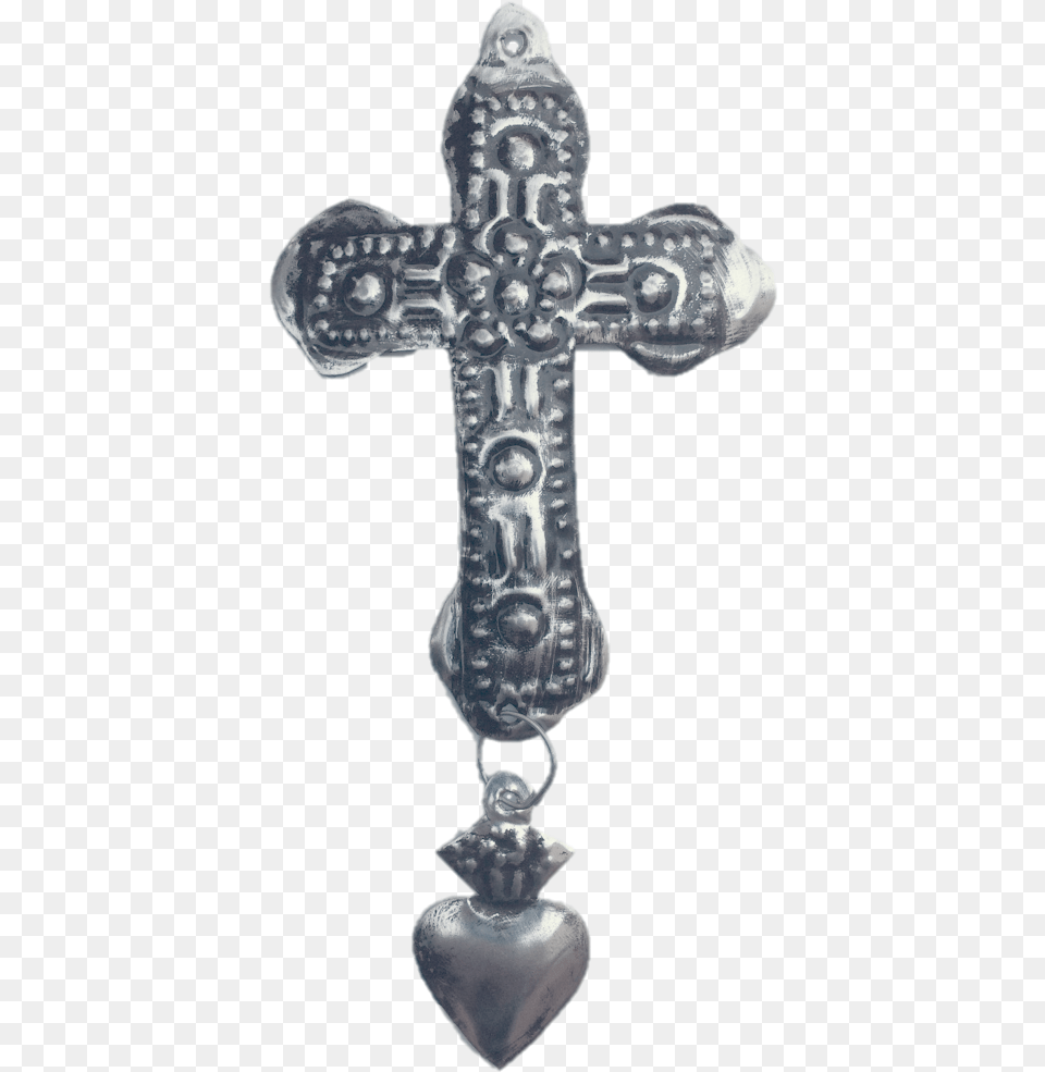 Heart With Cross Handmade Tin Milagro From Mexico Cross, Emblem, Symbol Free Png