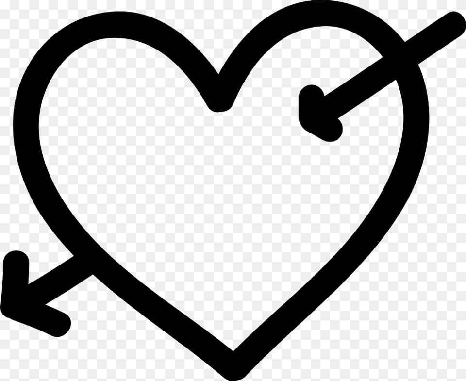 Heart With Cupid Arrow Hand Drawn Symbol Icon Free, Stencil, Bow, Weapon Png