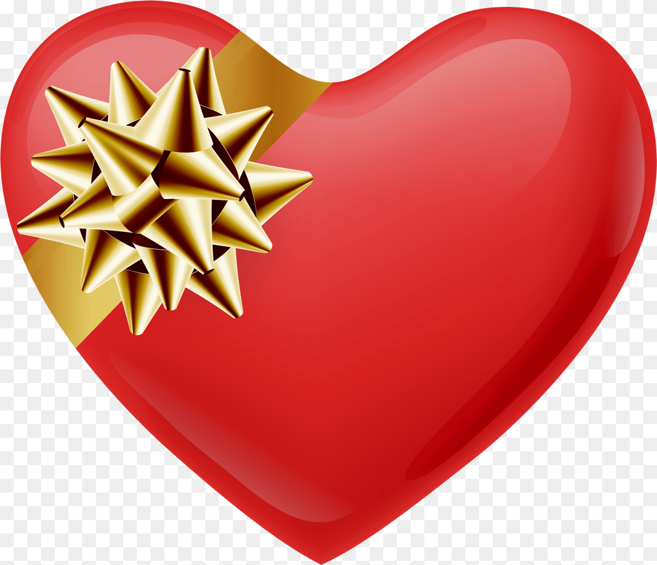 Heart With Gold Bow Transparent Symbol Png Image