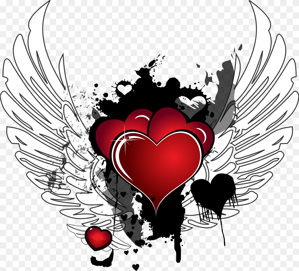 Heart With Wing Black And White Fly Heart, Emblem, Symbol Free Png Download