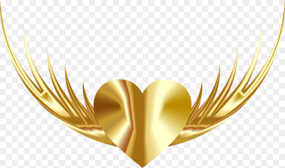 Heart With Wings Clipart Golden Heart With Wings, Gold, Logo, Symbol, Chandelier Free Transparent Png