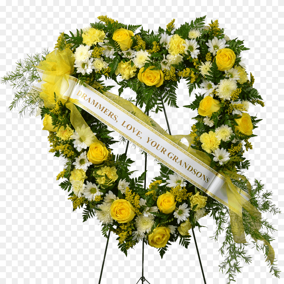Heart Wreath For Funeral Funeral Flower Ribbon Message, Flower Arrangement, Plant, Flower Bouquet, Rose Free Png Download