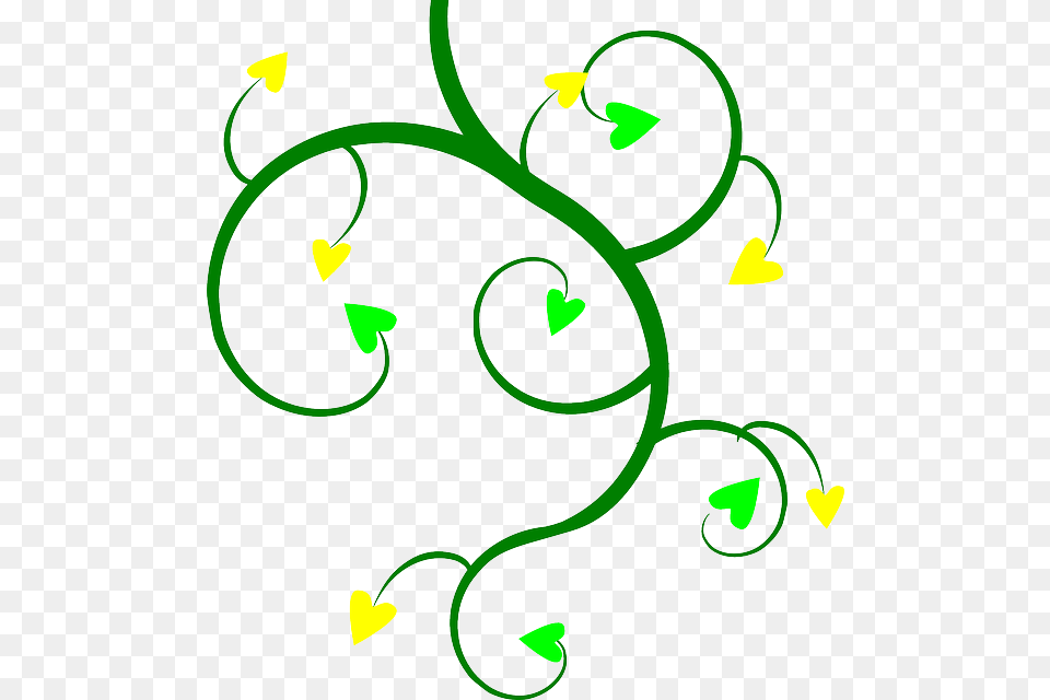 Hearts Branch Green Yellow Hearts Vines Black And White, Art, Floral Design, Graphics, Pattern Png