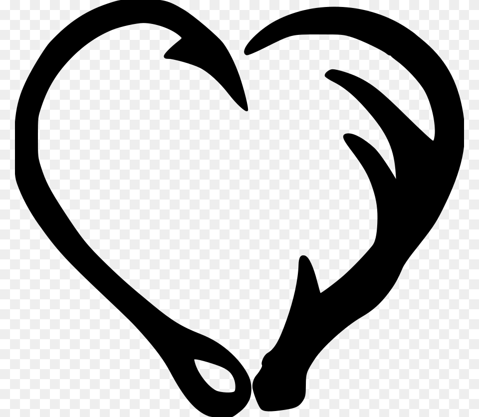 Hearts Clipart Fish Hook Antler Heart Clip Art, Gray Free Transparent Png