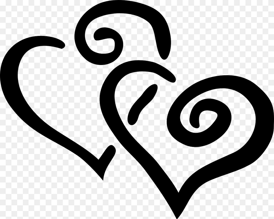 Hearts Design Swirl Black Love Wedding Valentine Love Clipart Black And White, Gray Free Png