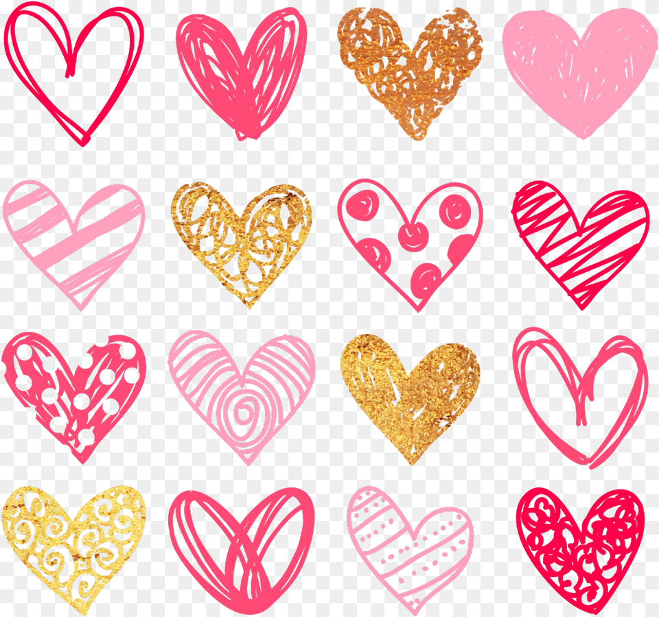 Hearts Doodle Overlay Pink Gold Love Freetoedit Black And White Hearts Clipart, Heart, Symbol, Love Heart Symbol Png