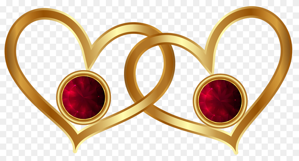 Hearts With Red Diamonds Clipart Golden Hearts Transparent, Accessories, Jewelry, Treasure, Earring Png