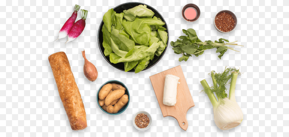 Hearty Spring Salad With French Breakfast Radishes Spring Greens, Food, Produce, Bread, Dining Table Free Png Download