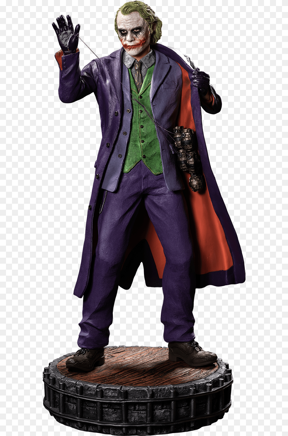 Heath Ledger Dark Knight Joker Statue 02 Joker, Adult, Clothing, Coat, Costume Free Png Download