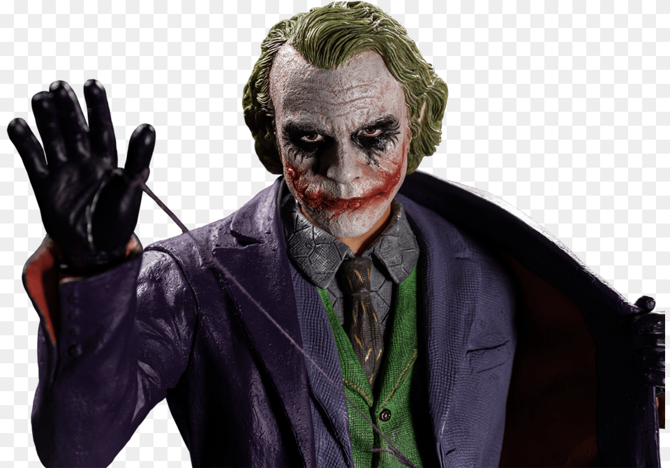 Heath Ledger Dark Knight Joker Statue, Person, Adult, Clothing, Coat Free Transparent Png