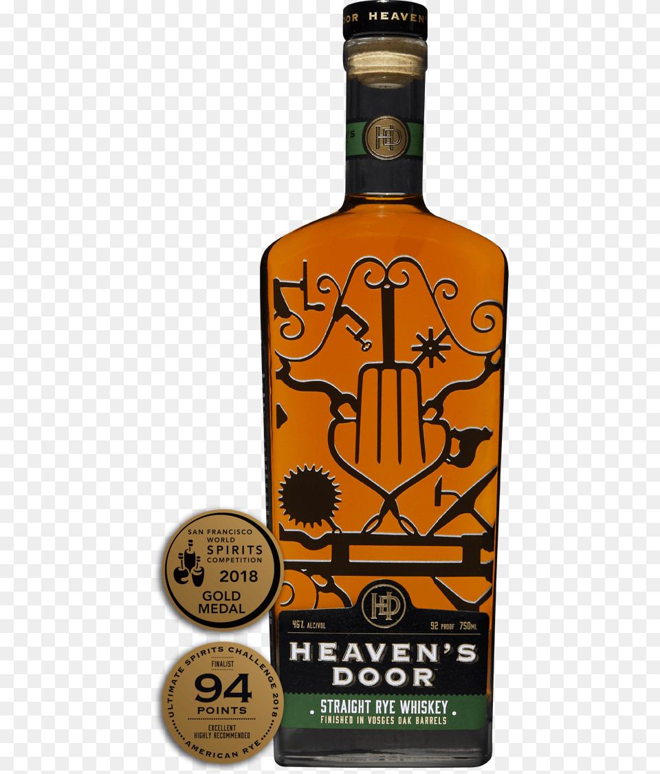 Heavens Door Straight Rye Whiskey Heaven39s Door Rye Whiskey, Alcohol, Beverage, Liquor, Bottle Free Png