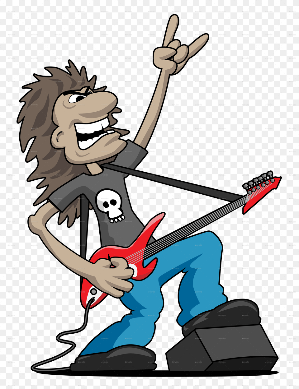 Heavy Metal Rock Guitarist Cartoon Guitar Rock Star Cartoon, Musical Instrument, Performer, Person Png Image