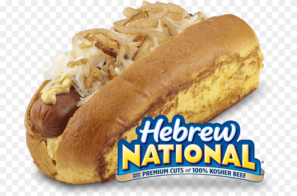 Hebrew National All Beef Hot Dog Hot Dog Mustard And Sauerkraut, Food, Hot Dog, Bread Free Png