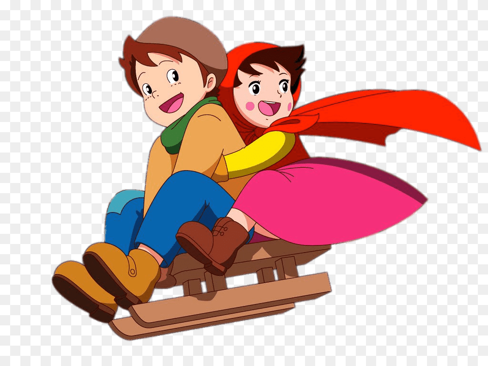 Heidi And Peter On Sleigh, Face, Head, Person, Baby Free Png