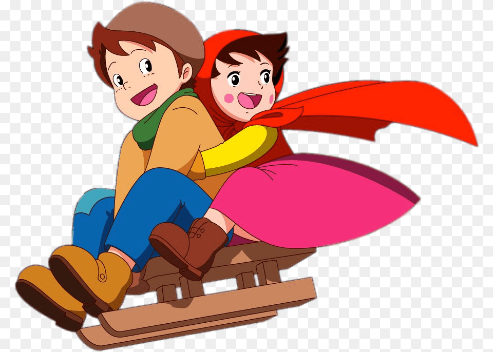 Heidi And Peter On Sleigh Heidi Cartoon, Baby, Face, Head, Person Free Png Download